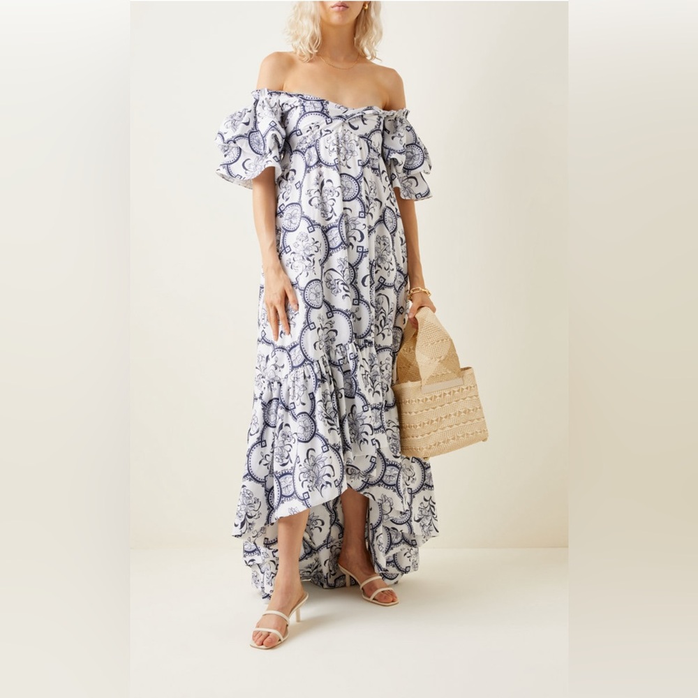 Andres Otalora, Raquira Off-The-Shoulder Printed Cotton Maxi Dress, Size 4, NWT